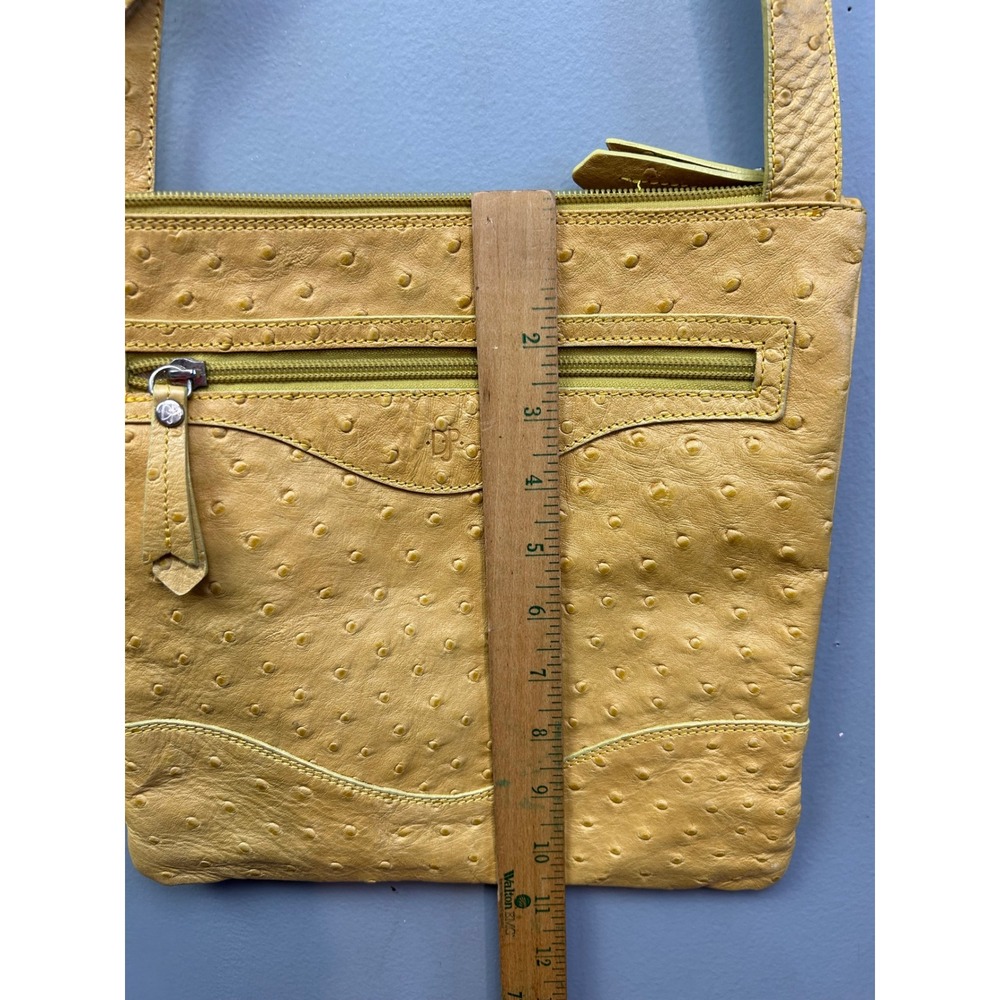 Donald J‎ Pliner Crossbody Bag  Mustard Yellow Ostrich Embossed Leather Italy - Picture 4 of 10
